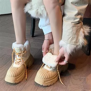 Meotina женские ботильоны из натуральной кожи с круглым носком на платформе, шерстяные армейские ботинки на толстом высоком каблуке со шнуровкой, зимняя женская обувь 35 бежевый