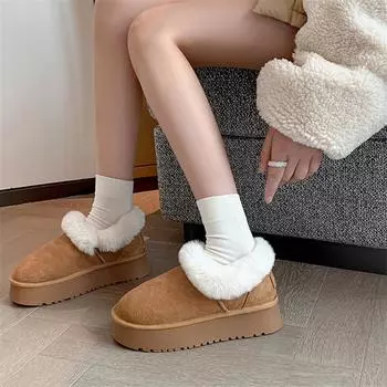 Meotina/женские ботильоны из натуральной кожи, шерстяные зимние ботинки на плоской платформе с круглым носком, на среднем каблуке, женская модная обувь, зима 40 35 коричневый