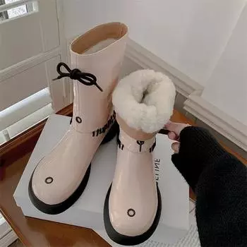Meotina/женские ботильоны из натуральной кожи, с круглым носком, на платформе, на толстом среднем каблуке, меховые полусапоги, женская модная обувь, зимняя розовая обувь, 40