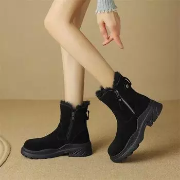 Meotina/женские ботильоны из натуральной кожи, шерстяные зимние сапоги на платформе с круглым носком, на толстом среднем каблуке и молнии, женская обувь, зимняя обувь 40
