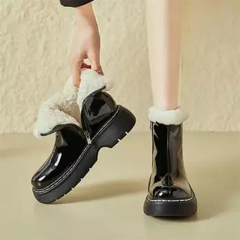 Meotina/женские ботильоны из натуральной кожи с круглым носком на платформе, шерстяные короткие ботинки на толстом среднем каблуке и молнии, женская модная обувь, зима 40