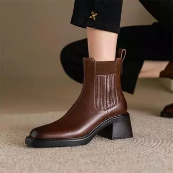 Meotina/женские ботильоны из натуральной кожи, короткие ботинки «Челси» на платформе с квадратным носком и высоким каблуком, женская модная обувь, зима 40 34 чёрный