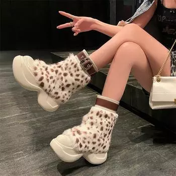 Meotina/женские ботильоны из натуральной кожи, короткие сапоги на высоком каблуке с круглым носком и пряжкой на платформе, женская модная обувь, зимняя белая обувь 34 белый