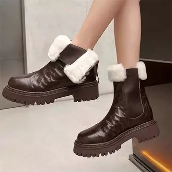 Meotina/женские ботильоны из натуральной кожи, короткие ботинки «Челси» с круглым носком на толстом среднем каблуке и молнии, женская модная обувь, зима 40