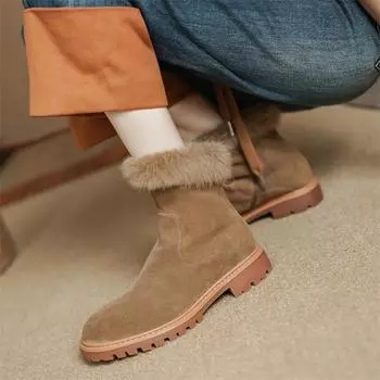 Meotina/женские ботильоны из натуральной кожи, короткие ботинки на платформе с круглым носком и молнией на толстом среднем каблуке, женская модная обувь, зима 40 34 верблюд