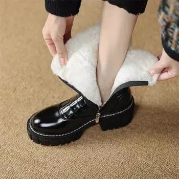 Meotina/женские ботильоны из натуральной кожи, короткие ботинки на платформе с круглым носком, на толстом высоком каблуке на меху и молнии, женская модная обувь, зимняя обувь 34 бежевый