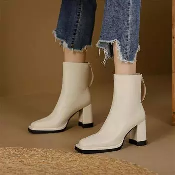 Meotina/женские ботильоны из натуральной кожи, короткие ботинки с квадратным носком на массивном высоком каблуке и платформе, на молнии, женская обувь, осень-зима 40