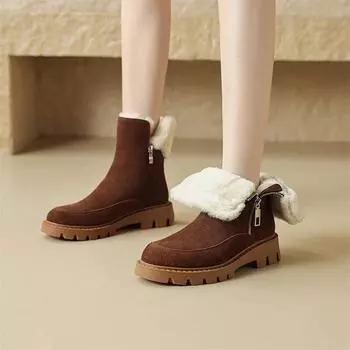 Meotina женские ботильоны из натуральной кожи с круглым носком и платформой на среднем каблуке, шерстяные зимние ботинки на молнии, женская обувь, зимняя коричневая обувь