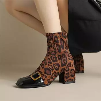 Meotina женские ботильоны из натуральной кожи с квадратным носком на массивном высоком каблуке с пряжкой и молнией, разноцветные короткие ботинки, женская обувь, зимняя обувь