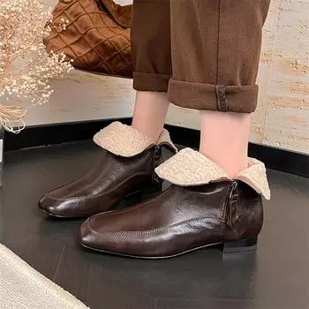 Meotina женские ботильоны из натуральной кожи с квадратным носком на плоской подошве, шерстяные короткие ботинки на молнии, женская модная обувь, зимняя черная, коричневая 40