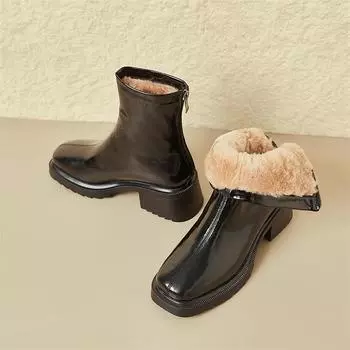 Meotina женские ботильоны из натуральной кожи с квадратным носком, шерстяные короткие ботинки на высоком каблуке и молнии, женская модная обувь, зимняя коричневая обувь 40 34 коричневый