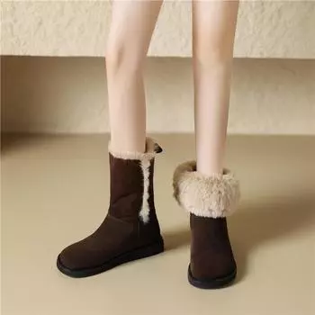 Meotina/женские ботильоны из натуральной кожи, зимние ботинки из коровьей замши на плоской подошве с круглым носком, женская модная обувь, зимняя обувь коричневого цвета, цвета хаки