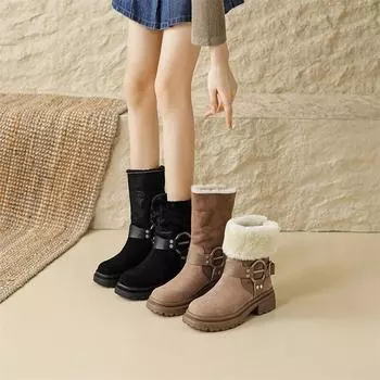 Meotina/женские ботильоны из натуральной кожи, зимние ботинки с круглым носком, толстым высоким каблуком, шерстяными металлическими украшениями, женская обувь, зимняя обувь 40