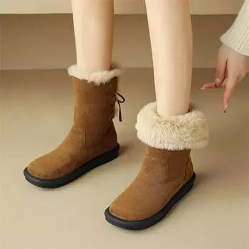 Meotina/женские ботильоны с круглым носком на плоской подошве, зимние ботинки на меху на шнуровке, лаконичный дизайн, женская модная обувь, зимняя обувь, коричневый, хаки, 40 34 коричневый