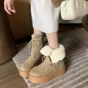 Meotina/женские ботильоны с круглым носком на плоской платформе, шерстяные зимние ботинки на высоком каблуке и платформе со шнуровкой, женская модная обувь, зима 40 34 чёрный