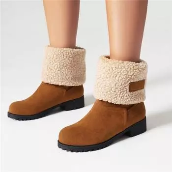 Meotina/женские ботильоны с круглым носком, зимние сапоги на меху на толстом среднем каблуке, лаконичный дизайн, женская модная обувь, зимняя черная верблюжья обувь 43 35 чёрный