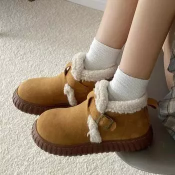 Meotina/женские ботильоны с круглым носком на платформе на плоской подошве с пряжкой на меху, зимние ботинки на меху, лаконичная женская модная обувь, зимняя коричневая, бежевая, 40 35 бежевый