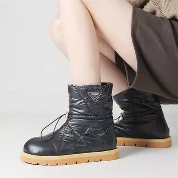 Meotina/женские ботильоны с круглым носком на платформе, зимние сапоги на меху на плоской подошве, лаконичный дизайн, женская модная зимняя обувь, черный, серебристый цвет 43 33 чёрный