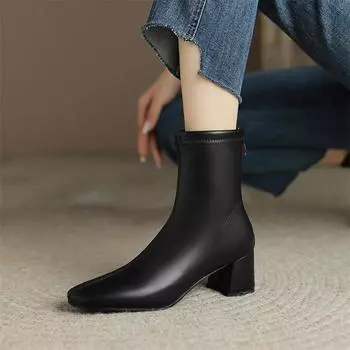 Meotina/женские ботильоны с круглым носком на толстом высоком каблуке на молнии, короткие ботинки, женская модная осенне-зимняя обувь, абрикосовый, бежевый, черный 46 33 миндальный