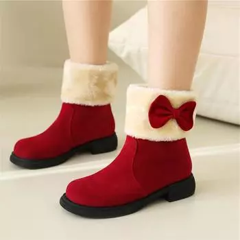 Meotina/женские ботильоны с круглым носком на плоской подошве, зимние сапоги с меховым бантом и лаконичным дизайном, женская модная обувь, зимняя черная, коричневая, бежевая, 43 34 чёрный