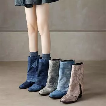 Meotina Женские ботильоны с круглым носком на толстом высоком каблуке Короткие сапоги Лаконичные женские модные туфли Осень-зима Серый миндаль 43 34 серый