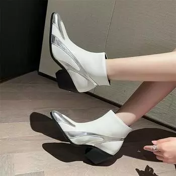 Meotina Женские ботильоны с круглым носком и толстым каблуком, короткие сапоги разных цветов, женская модная обувь, зимняя, черного и белого цвета, размер 46 34 белый