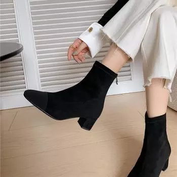 Meotina/женские ботильоны с круглым носком на массивном среднем каблуке, разноцветные короткие ботинки на молнии, женская модная обувь, осень-зима, бежевый цвет 40