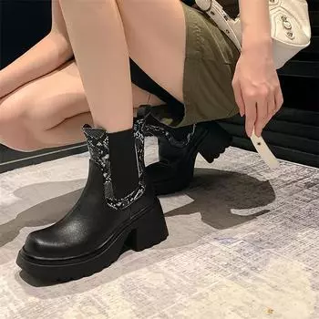 Meotina/женские ботильоны с круглым носком на платформе, короткие ботинки «Челси» на массивном высоком каблуке, женская модная обувь, осенне-зимняя обувь бежевого цвета, 44