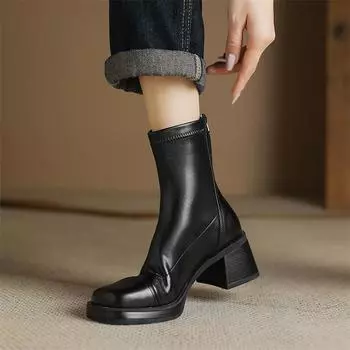 Meotina/женские ботильоны с круглым носком на платформе, короткие ботинки на массивном высоком каблуке и молнии, женская модная обувь, осенне-зимняя черная обувь 40