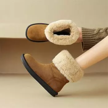 Meotina/женские ботильоны с круглым носком на плоской подошве, зимние ботинки на меху, лаконичный дизайн, женская модная повседневная обувь, зимняя коричневая, хаки, 40 34 коричневый