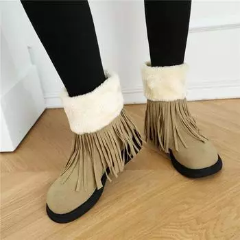 Meotina/женские ботильоны с круглым носком на плоской подошве, зимние ботинки на меху с кисточками, лаконичная женская модная обувь, зимняя черная, коричневая, бежевая, 43 34 чёрный