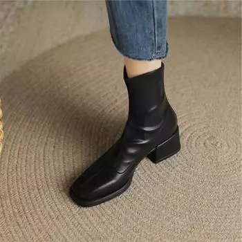 Meotina/женские ботильоны с квадратным носком на массивном среднем каблуке и молнии, ботинки в стиле вестерн «ковбойская девушка», женская модная обувь, осень-зима 43 33 миндальный