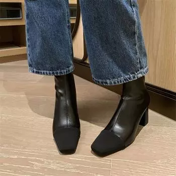 Meotina/женские ботильоны с квадратным носком, на высоком каблуке, на молнии, разноцветные короткие ботинки, женская модная обувь, осень-зима, черные 40 34 миндальный