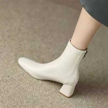 Meotina/женские ботильоны с квадратным носком, короткие ботинки на высоком толстом каблуке и молнии, лаконичная женская модная обувь, осень-зима, бежевый, черный, 40 33 бежевый