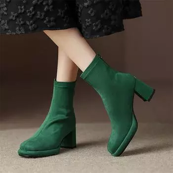 Meotina/женские ботильоны с квадратным носком и платформой, короткие ботинки на высоком каблуке и молнии, женская модная обувь, осенне-зимняя обувь бежевого цвета, 40