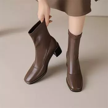 Meotina/женские ботильоны с квадратным носком на массивном высоком каблуке, короткие ботинки, лаконичная женская модная обувь, осень-зима, черный, белый цвет, абрикос 34 коричневый