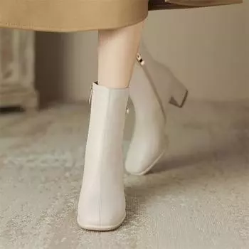 Meotina/женские ботильоны с квадратным носком, короткие ботинки на высоком каблуке с застежкой-молнией и кристаллами, женская модная обувь, осенне-зимняя обувь абрикосового цвета 43 33 миндальный