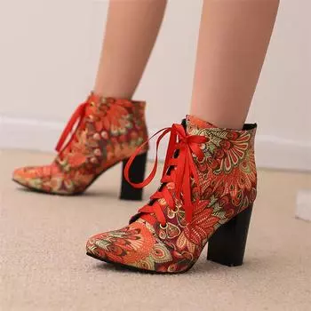 Meotina/женские ботильоны с острым носком, на толстом высоком каблуке, на шнуровке, армейские ботинки разных цветов, женская модная обувь, зимняя красная обувь, 46 33 синий