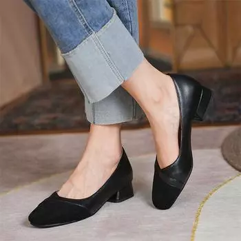 Meotina/женские фланелевые туфли-лодочки с круглым носком, толстый средний каблук, дизайн разного цвета, женская лаконичная обувь, весна, черный абрикос 43 33 миндальный