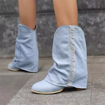 Meotina/женские ковбойские полусапоги до щиколотки с круглым носком на толстом высоком каблуке, ковбойские сапоги в западном стиле, женская модная обувь, зимняя черная обувь 46 34 чёрный