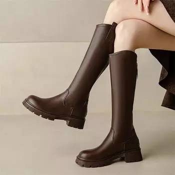 Meotina Женские ковбойские сапоги до колена с круглым носком на платформе и толстом среднем каблуке, на молнии, сапоги в стиле вестерн Gogo, женская модная зимняя обувь 33 чёрный
