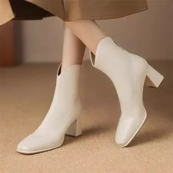 Meotina женские ковбойские сапоги с круглым носком на толстом высоком каблуке с молнией короткие сапоги в стиле вестерн женская модная обувь зимняя бежевая 43 33 чёрный