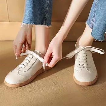 Meotina/женские кроссовки из натуральной кожи с круглым носком на плоской подошве, на платформе со шнуровкой, женская модная повседневная обувь, весна-осень, белый абрикос 34 миндальный