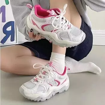 Meotina/женские кроссовки с круглым носком на платформе, разноцветные туфли на плоской подошве, лаконичный дизайн, женская модная обувь на шнуровке, весенне-осенняя розово-красная 40 35 чёрный