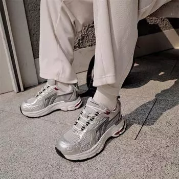 Meotina/женские кроссовки с круглым носком на платформе, на плоской подошве со шнуровкой, разноцветные, лаконичная женская модная повседневная обувь, весна-осень, серебристый цвет 40