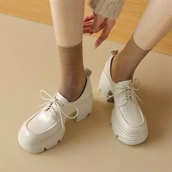 Meotina женские лакированные туфли-лодочки с круглым носком и платформой, женская модная обувь на толстом высоком каблуке со шнуровкой, весна-осень, черный, бежевый цвет 34 бежевый