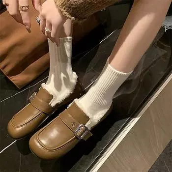 Meotina/женские лоферы из натуральной кожи с круглым носком на плоской подошве с пряжкой на меху, лаконичный дизайн, женская модная повседневная обувь, зимняя обувь черного цвета, цвета хаки