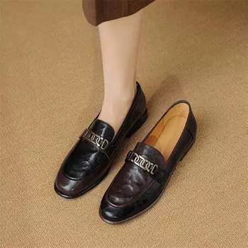 Meotina женские лоферы из натуральной кожи с круглым носком на плоской подошве, разноцветные женские модные туфли с металлическими украшениями, весна-осень, коричневые 40 34 коричневый