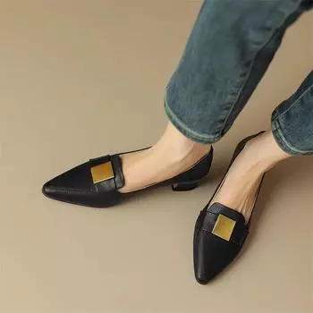 Meotina/женские лоферы из натуральной кожи, туфли-лодочки с круглым носком, на массивном среднем каблуке, с металлическими украшениями, женская модная обувь, весенне-осенняя обувь бежевого цвета 34 бежевый