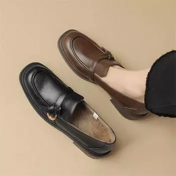 Meotina женские лоферы из натуральной кожи с круглым носком на плоской подошве с пряжкой, лаконичная женская модная повседневная обувь, весна-осень, черный, коричневый 40 34 коричневый